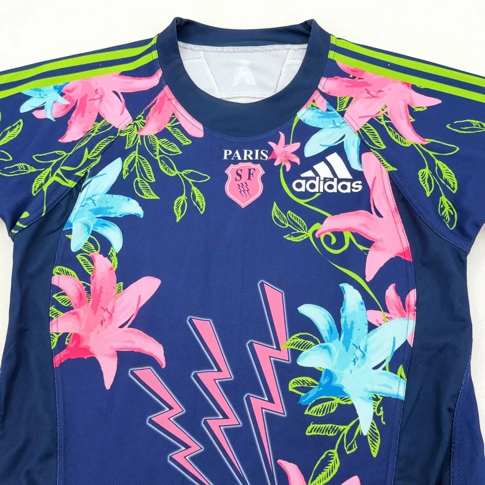 Adidas Stade Francais Paris Rugby Jersey Mens L Floral Lightning Lily France